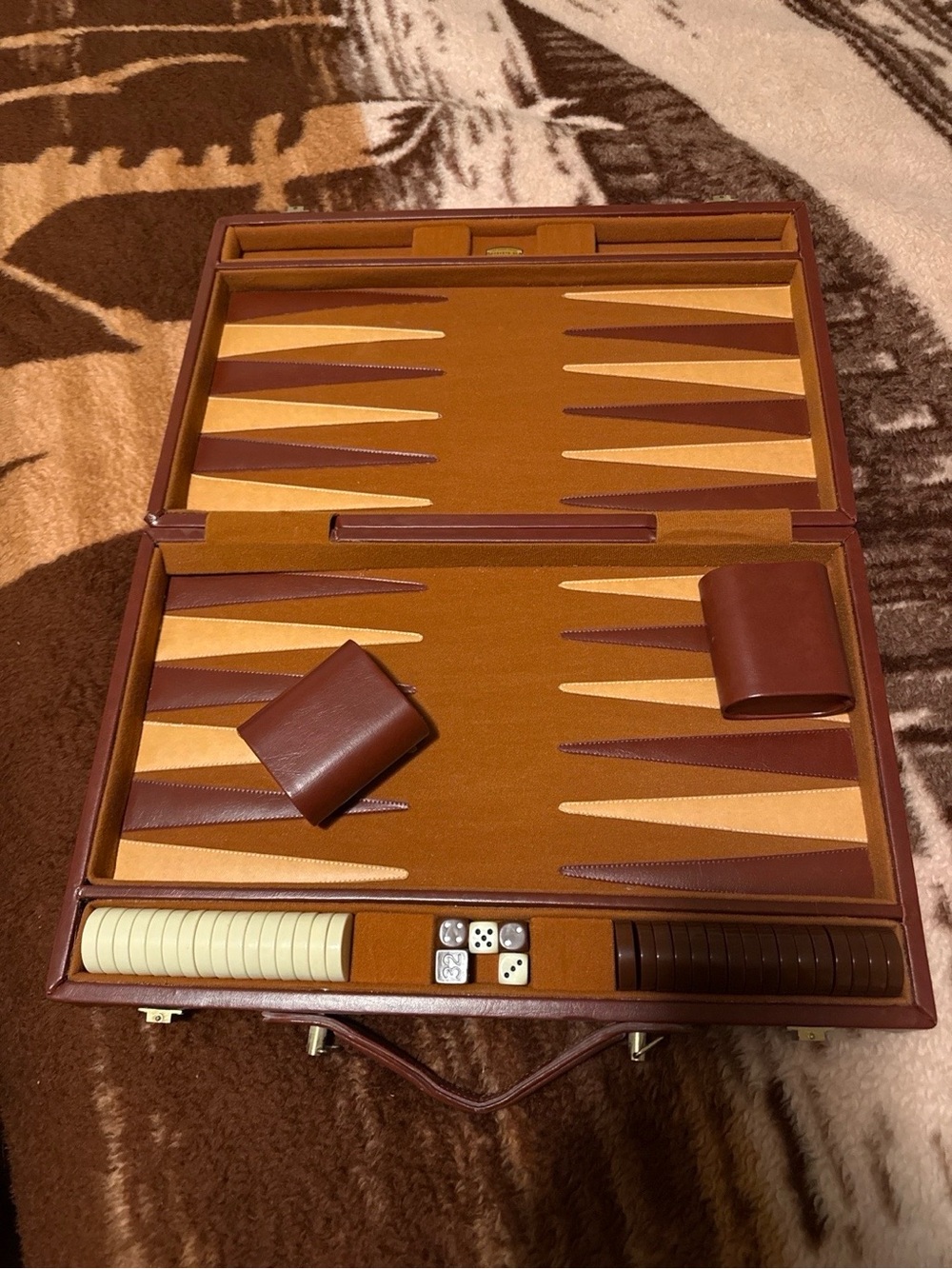 Vintage Style Leather Backgammon Set in Brown and Tan